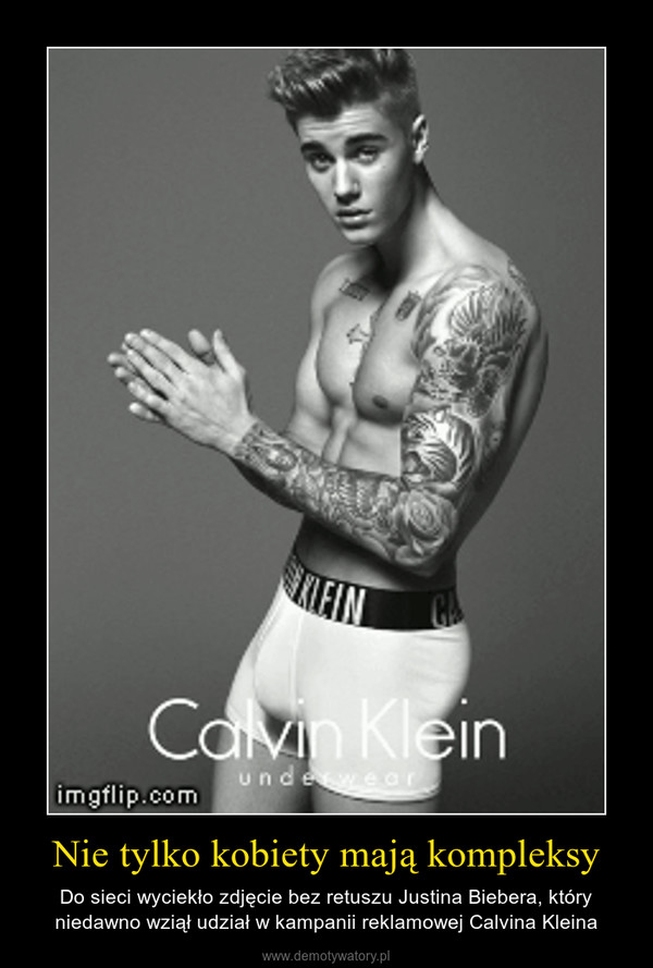 Nie tylko kobiety mają kompleksy – Do sieci wyciekło zdjęcie bez retuszu Justina Biebera, który niedawno wziął udział w kampanii reklamowej Calvina Kleina 