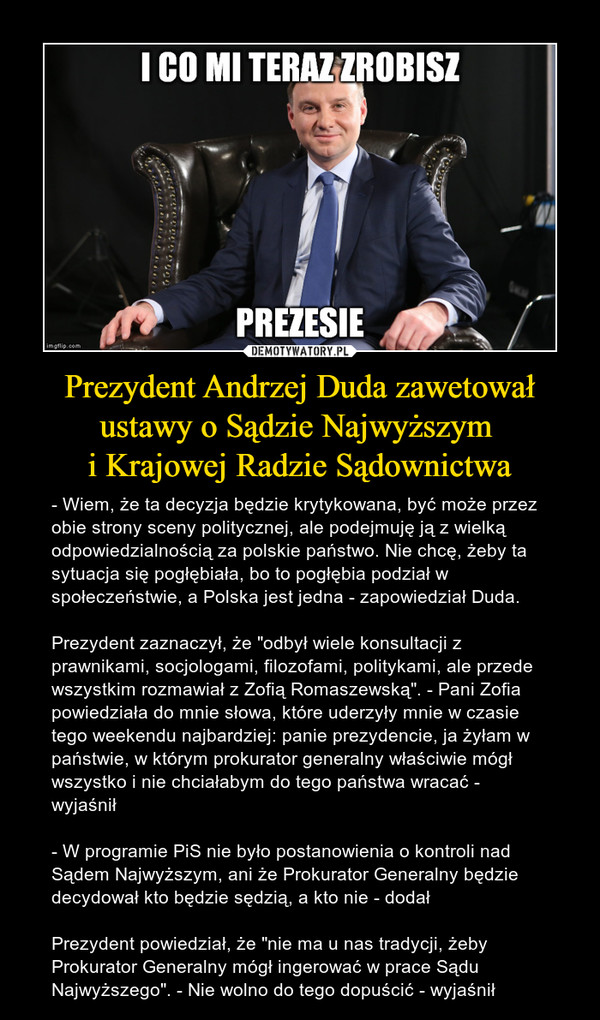 Prezydent Andrzej Duda zawetował ustawy o Sądzie Najwyższym 
i Krajowej Radzie Sądownictwa