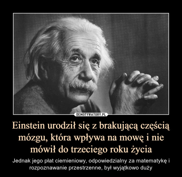 Einstein urodził się z brakującą częścią mózgu, która wpływa na mowę i nie mówił do trzeciego roku życia