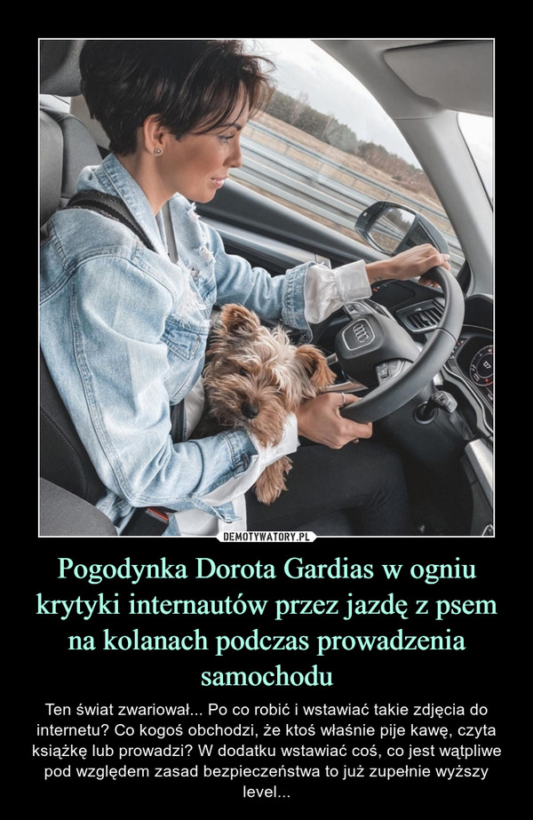 Pogodynka Dorota Gardias w ogniu krytyki internautów przez jazdę z psem na kolanach podczas prowadzenia samochodu