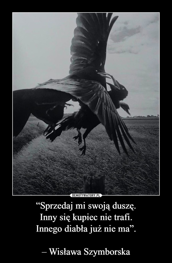 “Sprzedaj mi swoją duszę.
Inny się kupiec nie trafi.
Innego diabła już nie ma”.

– Wisława Szymborska