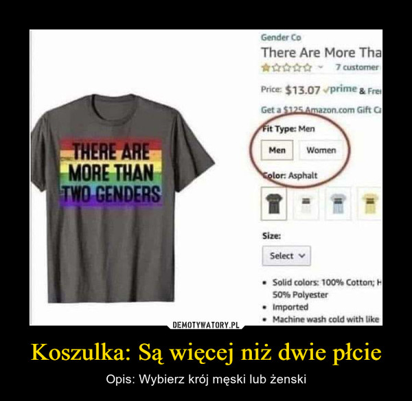 Koszulka: Są więcej niż dwie płcie – Opis: Wybierz krój męski lub żenski 