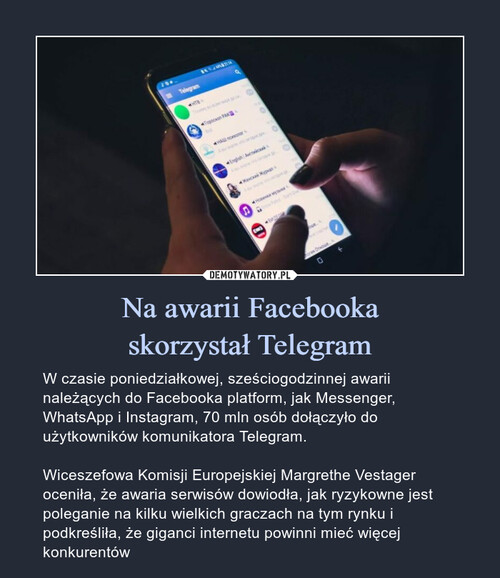 Na awarii Facebooka
skorzystał Telegram