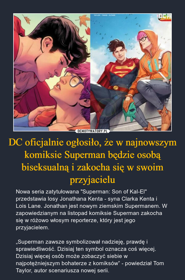 DC oficjalnie ogłosiło, że w najnowszym komiksie Superman będzie osobą biseksualną i zakocha się w swoim przyjacielu