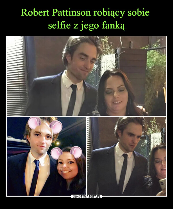 Robert Pattinson robiący sobie 
selfie z jego fanką