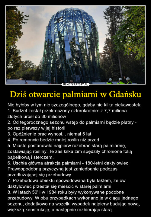 Dziś otwarcie palmiarni w Gdańsku