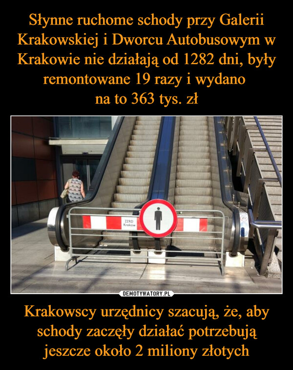 Krakowscy urzędnicy szacują, że, aby schody zaczęły działać potrzebują jeszcze około 2 miliony złotych –  