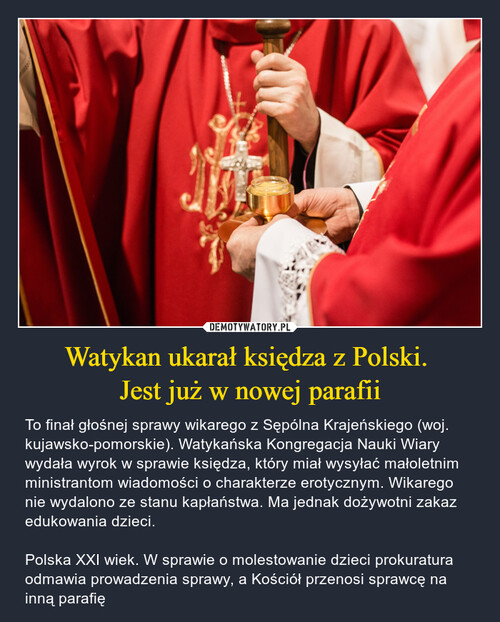 Watykan ukarał księdza z Polski. 
Jest już w nowej parafii