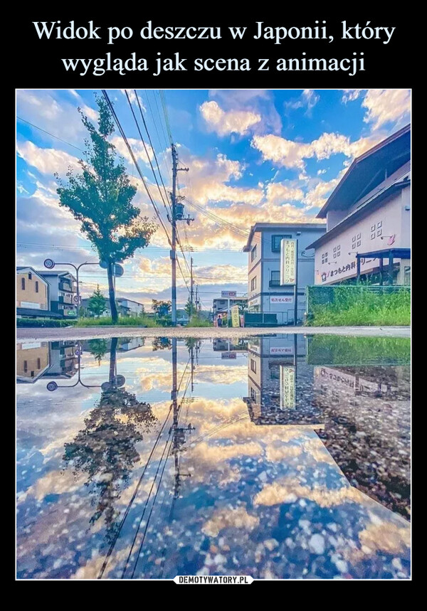 Widok po deszczu w Japonii, który wygląda jak scena z animacji