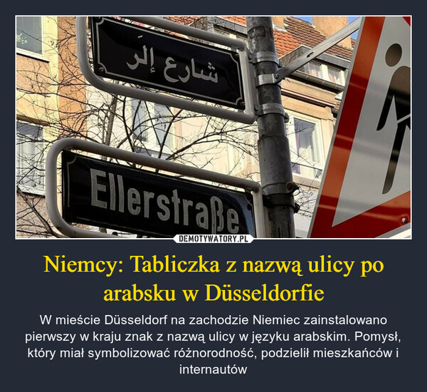 Niemcy: Tabliczka z nazwą ulicy po arabsku w Düsseldorfie
