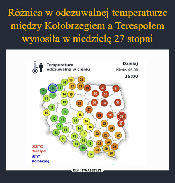 Różnica w odczuwalnej temperaturze między Kołobrzegiem a Terespolem wynosiła w niedzielę 27 stopni