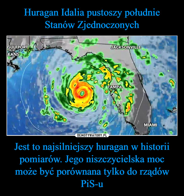 Huragan Idalia pustoszy południe Stanów Zjednoczonych Jest to najsilniejszy huragan w historii pomiarów. Jego niszczycielska moc może być porównana tylko do rządów PiS-u