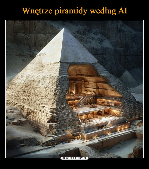 Wnętrze piramidy według AI