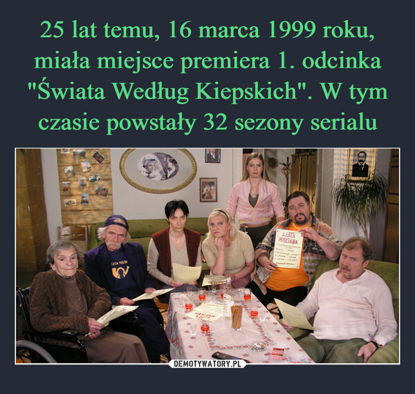25 lat temu, 16 marca 1999 roku, miała miejsce premiera 1. odcinka "Świata Według Kiepskich". W tym czasie powstały 32 sezony serialu